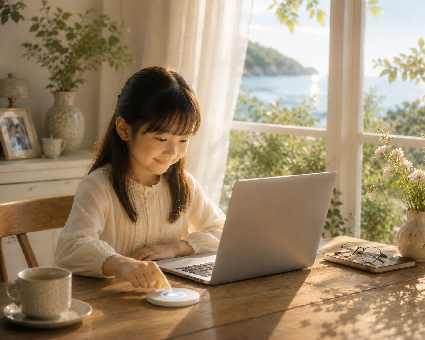 小さな女の子がパソコンに向かう