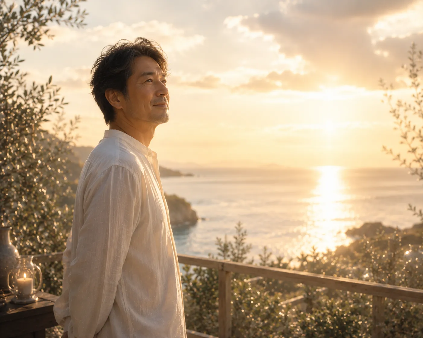 海を見つめる男性