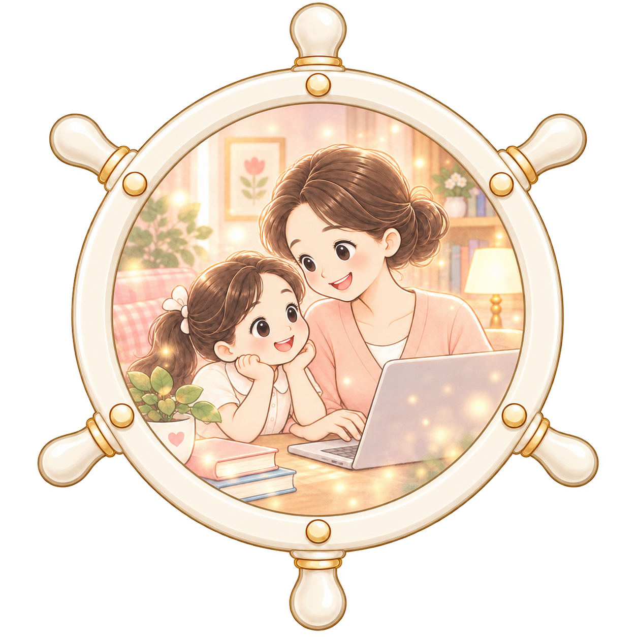 親子でパソコンを見る