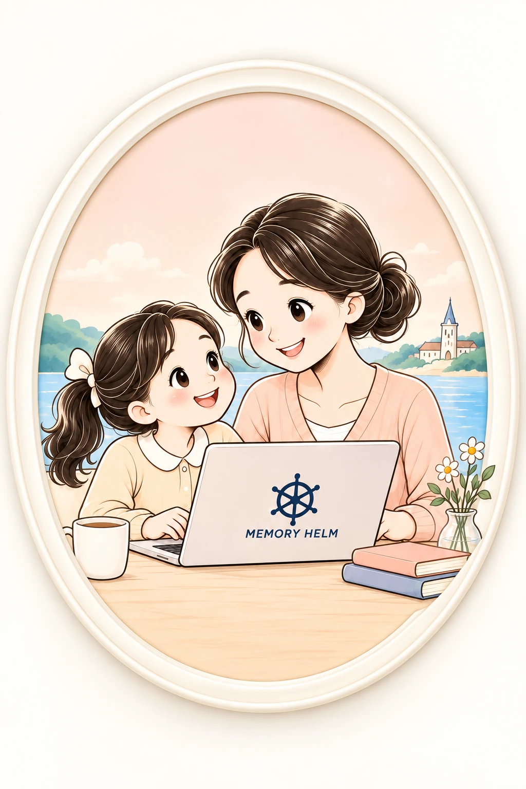 母と娘がパソコンを囲む