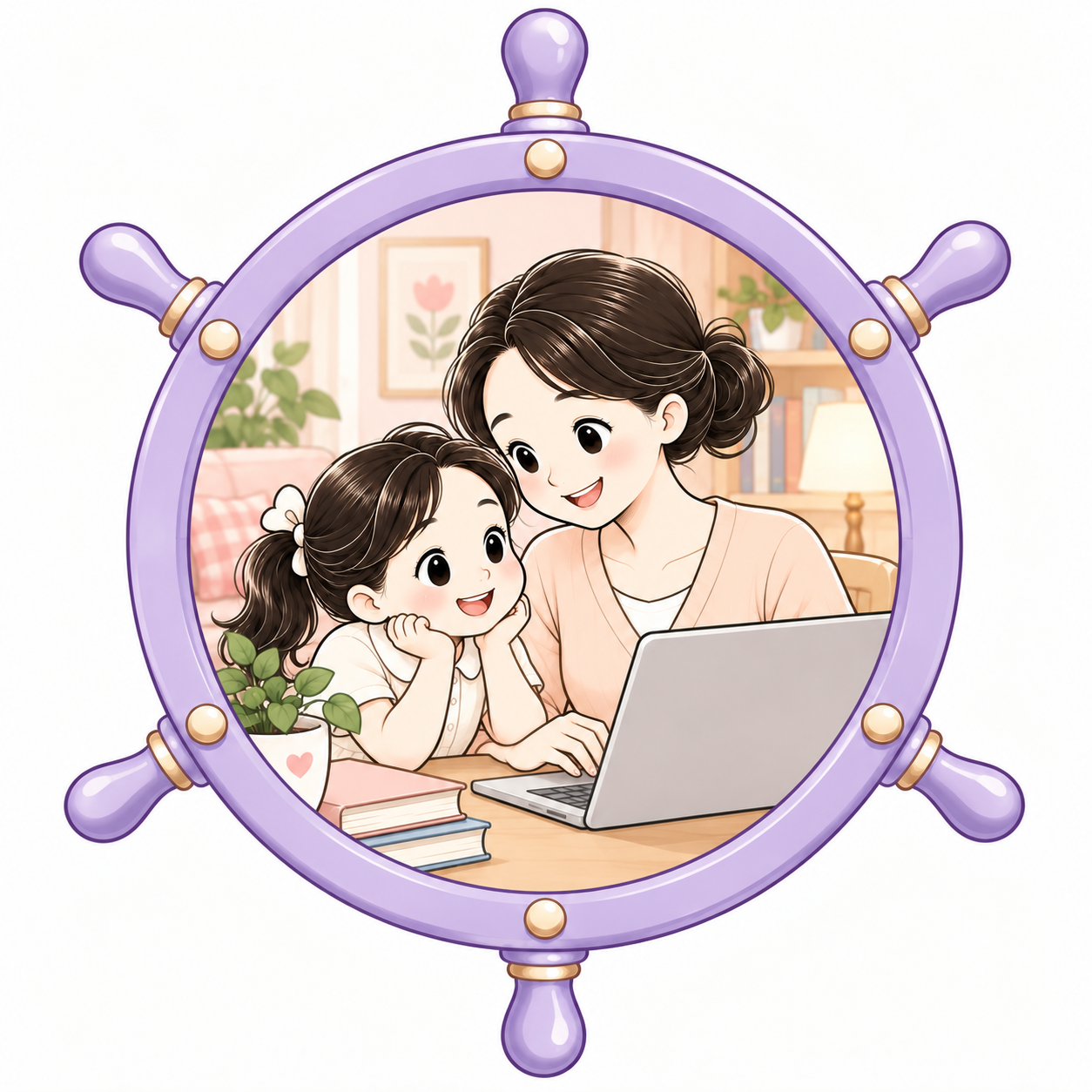 お母さんと子どもがパソコンを囲む